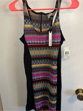 Buffalo David Bitton Multicolor Geometric Midi Dress with Black Side Panels